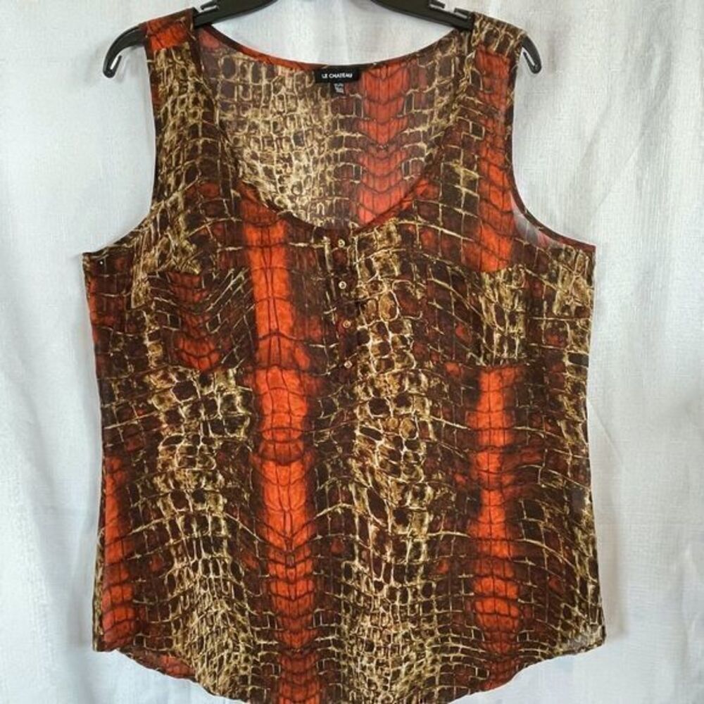 Le Chateau Womens Orange Snakeskin Sheer Sleeveless Blouse Size XXL